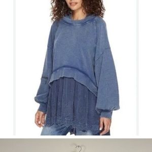 Free People Sweet Streets Hoodie M Womens Faded Blue Pullover Oversized Bohemian